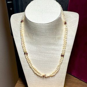 Double Strand Freshwater Pearl and Amethyst Necklace 18”
